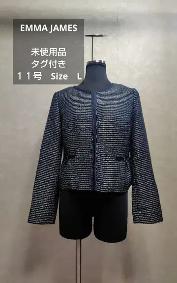 네이비 노카라 트위드 자켓 EMMA JAMES 11호 SizeL