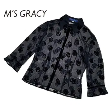 M'S GRACY 긴팔 블라우스 시스루 꽃무늬 올 패턴 블랙 40