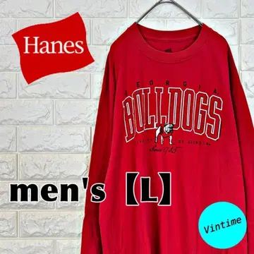 V904 [ Hanes ] 프린트 롱 슬리브 [ 남성용 L ] 레드