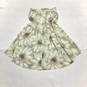 해바라기 올 패턴 롱 플레어 스커트 베이지 내추럴 캐주얼 레트로