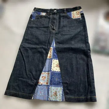 핑크하우스 데님 스커트 s 패치워크 패턴