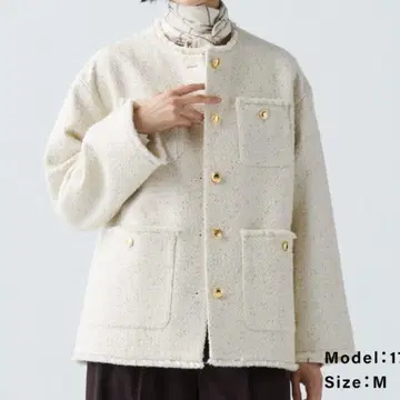 새상품급 PLST 플라스테 트위드 노카라 자켓 (라메사 포함) S 화이트