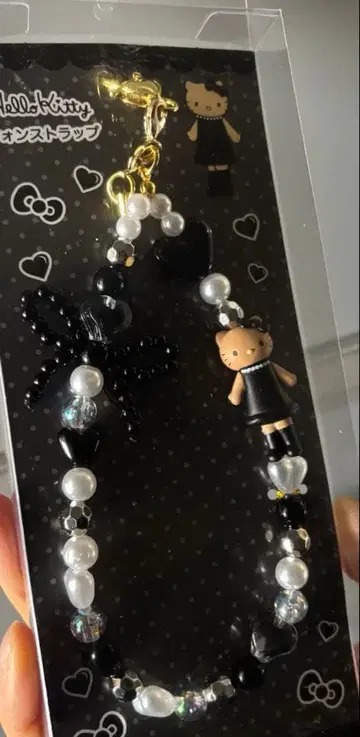 헬로키티 비즈 스트랩 블랙 화이트 스타일업 갸루 발길이 산리오