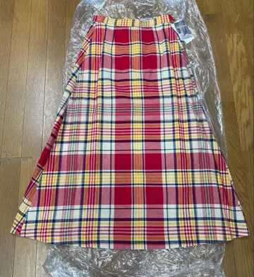 BEAMS BOY 레드 계열 체크 플레어 스커트