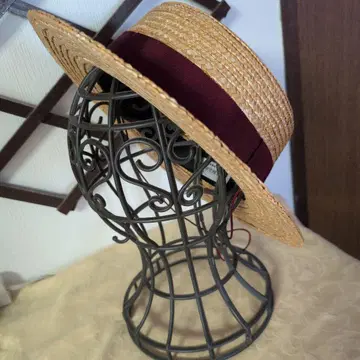 다나카 모자 가게 밀짚모자 와인 레드 리본