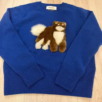 MUVEIL 파랑 니트 스웨터 강아지 모티브