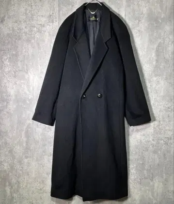 고급 일본제 캐시미어 롱 코트 더블 블랙 어깨 패드 없음