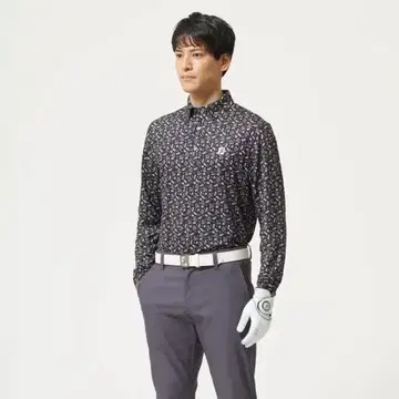 FootJoy 플라워 프린트 긴팔 버튼 다운 셔츠 블랙