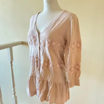 LEST ROSE 섬세한 핑크 레이스가 멋진 7부 소매 가디건