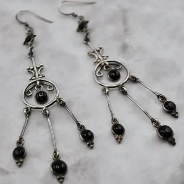 M1449 빈티지 70s 블랙 오닉스 샹들리에 귀걸이