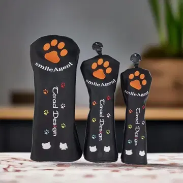 골프 헤드커버 블랙/오렌지 캣 타입 3세트 DR, FW, UT