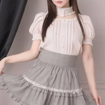 [ pium ] 코튼 프릴 초커 블라우스 핑크