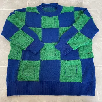 체크 무늬 니트 스웨터 청록색 개성파 입체 편직 긴팔 남성용 여성용