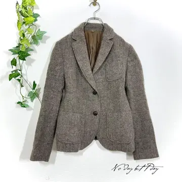 무인양품 울 100% 헤링본 트위드 테일러드 자켓 2 버튼