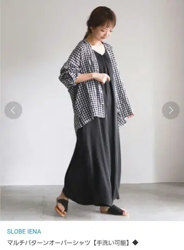 SLOBE IENA 멀티 패턴 오버 셔츠 깅엄 주름 가공 F