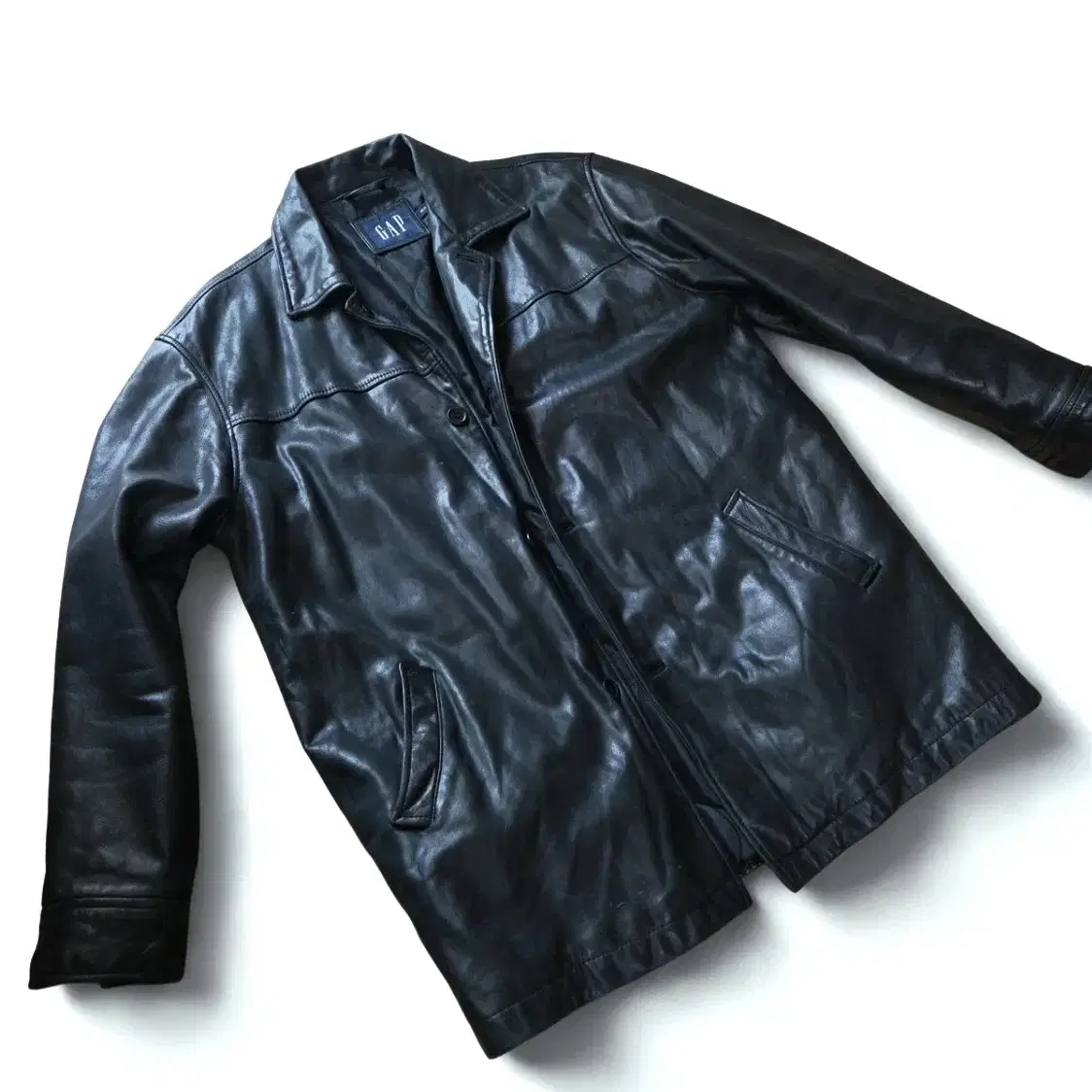 105] Old Gap Leather Car Coat Black (Marked XL) | Bunjang Global