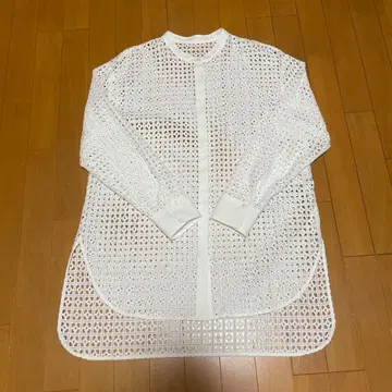 PLST 화이트 레이스 편직 셔츠 M 사이즈