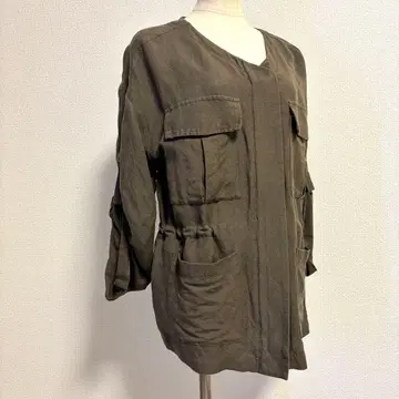 올리브 그린 린넨 자켓 밀리터리