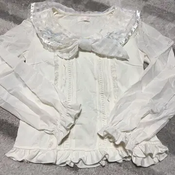 LIZLISA 리본 포함 깅엄 체크 옷깃 화이트 블라우스