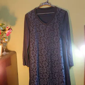 야마토 드레스 다크 네이비 긴팔 앞 레이스 튜닉 원피스 M 사이즈