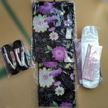꽃무늬 유카타 오비 일본 나막신 세트