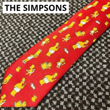 심슨 넥타이 올 패턴 호머 바트 리사 빨간색 화려한 캐릭터 넥타이