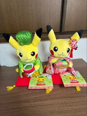 포켓몬 센터 교토 한나리 차 놀이 피카츄 봉제 인형 2체 세트