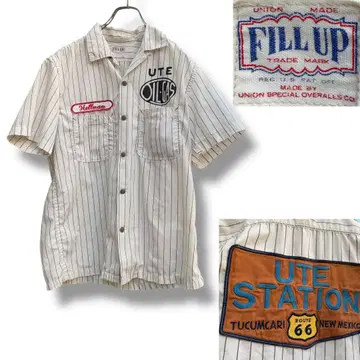 프리휠러스 FILL UP 스트라이프 패턴 반팔 와펜 워크 셔츠