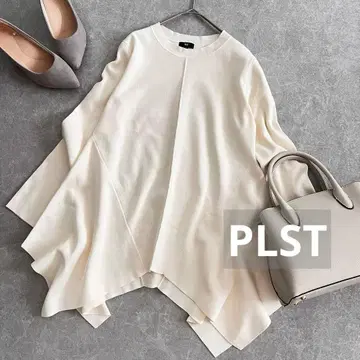 PLST 개성있는 비대칭 페플럼 상의 긴팔 니트 S 화이트