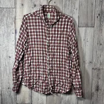 새상품급 Finamore 피나모레 주름 가공 체크 셔츠 사이즈 40