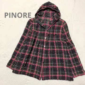 PINORE 후드 부착 체크 시어 블라우스 38