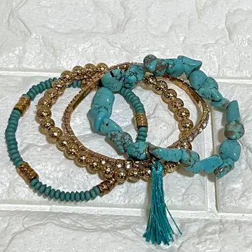 터콰이즈 블루 골드 팔찌 세트