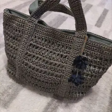 캐슬리 크로셰 뜨개질 카키 토트백
