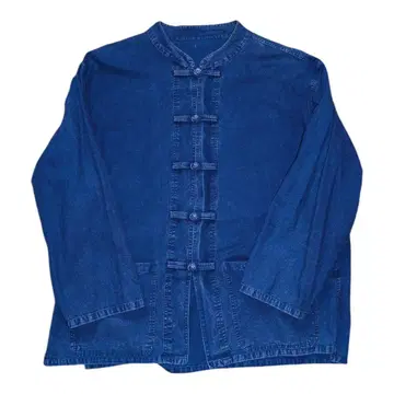 빈티지 코튼 오버다이 차이나 셔츠 인디고 블루 네이비 나염풍