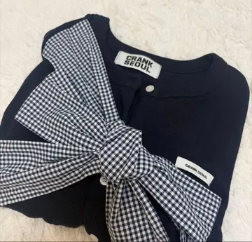 crank 가디건 크랭크 리본 니트