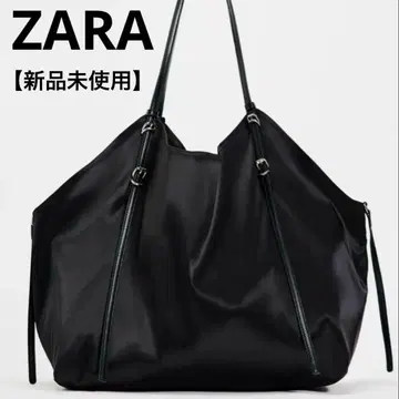 ZARA 새틴 이펙트 토트백 패브릭 블랙 파우치 포함 대용량