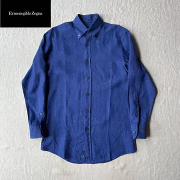Ermenegildo Zegna 제냐 로얄 블루 린넨 긴팔 셔츠