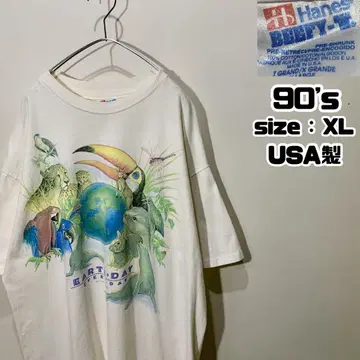 90s Hanes 헤인즈 반팔 티셔츠 프린트 애니멀 USA XL
