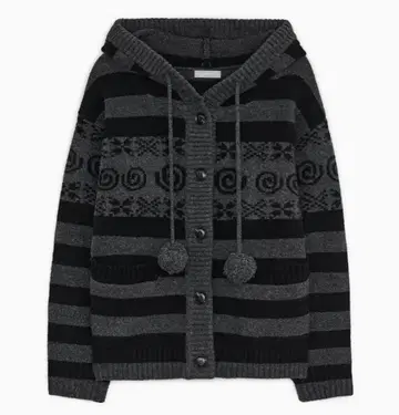 HUG YOUR SKIN Angel wing 후드 부착 폼폼 가디건