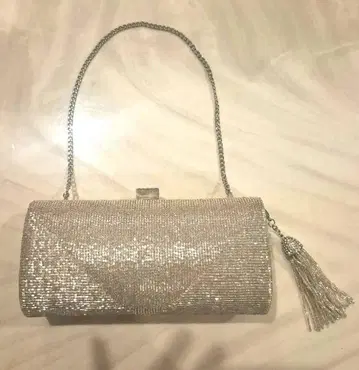 쥬네비비안 파티 비즈 백 2WAY 포멀 클러치 실버