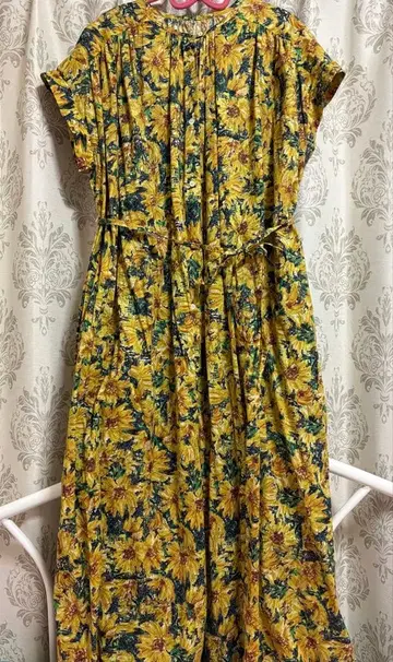 해바라기 체크 프린트 원피스