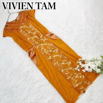 특가 VIVIEN TAM 꽃무늬 레이스 파워넷 원피스 오렌지 S