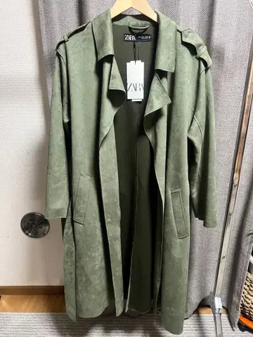[택 포함 새상품] ZARA 페이크 스웨이드 트렌치코트 카키 M사이즈