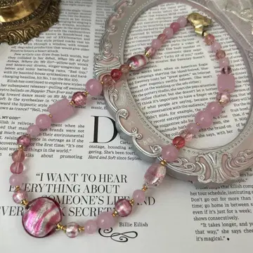 이탈리아제 베네치아 유리 목걸이 올 핑크