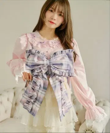 쿠틸과 레트로 2way 체크 리본 뷔스티에 퍼플