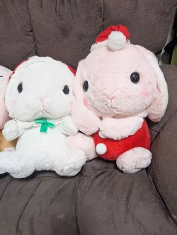 포테우사 롯삐 핑크와 화이트 봉제 인형 세트