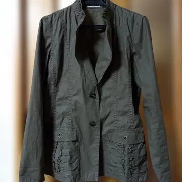 HIROKO BIS essentieL 스탠딩 칼라 프릴 코튼 카키 11