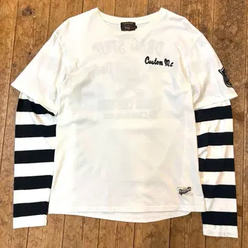 vanson 스컬 자수 보더 페이크 레이어드 긴팔 T셔츠