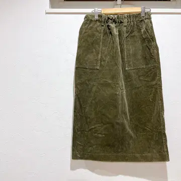 코듀로이 타이트 스커트 롱 면 카키 백 슬릿 허리밴딩