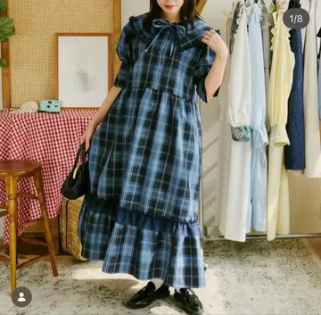 새상품급 쿠틸과 레트로 빅 옷깃 튤 프릴 티어드 원피스 파랑